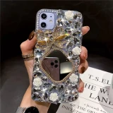 Bling Diamond Bead Chain Mirror Strap Phone Case, Cover for iPhone 15, 14, X, XR, 13, 11 Pro Max, 12 Pro, 7Plus, 8 Plus, SE Mini