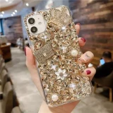 Bling Diamond Chain Crown Mirror Strap Phone Case for Iphone X XR XS 14 15 13 11 Pro Max 12 Pro 7Plus 7 8 Plus SE Mini + Cover
