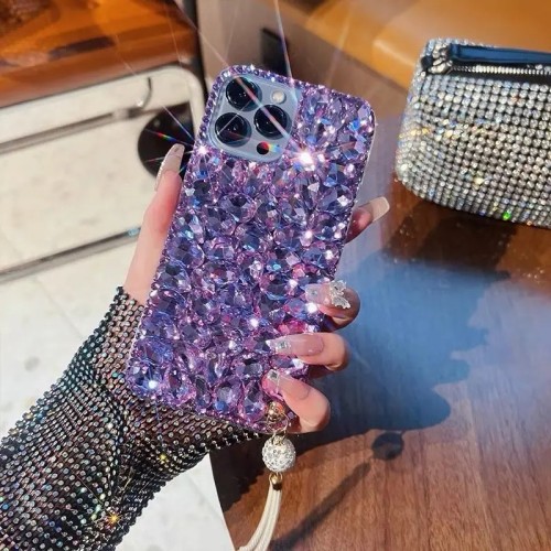 Luxury Bling Bling Water Diamond Cell Phone Case for iPhone, 15, 14, 13, 12, 11 Pro Max, XR, XS Max, X, 8, 7 Plus, Mini, Purple