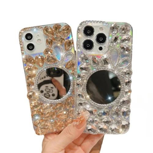 Diamond Glitter Phone Cover, Jewelry, Crystal, Luxury Brand Case, for iPhone 15, 14, 13, 12, 11 Pro Max, XR, XS, X, 8, 7 Plus
