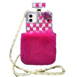 Luxury Bling Diamond Fur Perfume Bottle Cover, Mobile Phone Case for iPhone 7, 8 Plus, X Max, 11, 12, 13, 14, 15 Pro Max