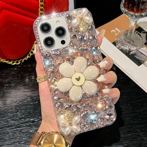 Sparkling Flower Pearl Water Diamond Phone Case Suitable For iPhone 15 14 13 12 11 Pro Max XR XS X 7 8 Plus Set