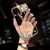 Luxury Glitter Diamond Pearl Phone Case, Transparent Silicone Bling Cover, for iPhone 15, 14, 13, 12, 11 Pro Max, X, Xs, Plus