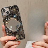 Bling Diamond Glitter Makeup Mirror Protective Phone Case for iPhone, Glass Rhinestones Diamond Case, High Quality, 15 Pro, 14