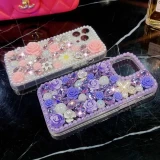 3D Floral Daisy Pearl Bling Rose Phone Case, Diamond Chain, Cover for iPhone 15, 14, 12 Pro Max, Mini 11, 13, X 7, 8 Plus