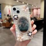 Diamond Chain Phone Case for iPhone, 3D Camellia, Swan Bling Cover, 15, 14, 12 Pro Max, Mini 11, 13 Pro, X, XS, XR, 7, 8 Plus