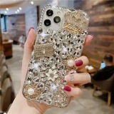 Bling Diamond Chain Crown Mirror Strap Phone Case for Iphone X XR XS 14 15 13 11 Pro Max 12 Pro 7Plus 7 8 Plus SE Mini + Cover
