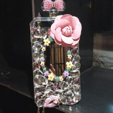 Luxury Bling Crystal Diamond Flower Mirror Chain Handbag, Perfume Bottle Case for iPhone 15，14, 11, 12, 13 Pro Max, Plus XR