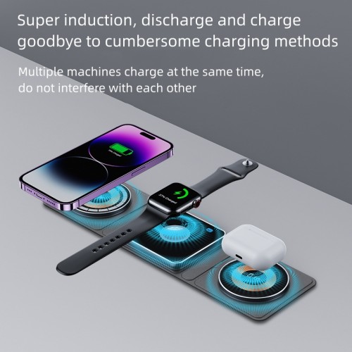Fold Magsafe transparent magnetic wireless charging multi-function 3-in-1 wireless charger