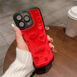 Fashion Love Heart Case for iphone 15 PRO MAX 13 PRO Soft Fabric Cloth Velvet Plush Cover for iphone 14 PRO MAX 11 12 15 PLUS