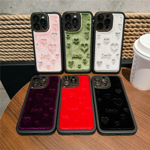 Fashion Love Heart Case for iphone 15 PRO MAX 13 PRO Soft Fabric Cloth Velvet Plush Cover for iphone 14 PRO MAX 11 12 15 PLUS
