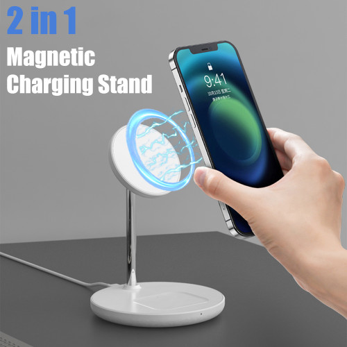 Magnetic Wireless Charger 18W  2 in 1 Stand For iPhone 15 Pro 14 13 Magcafe Phone Holder QI Charging Station for AirPods Pro 2 3
