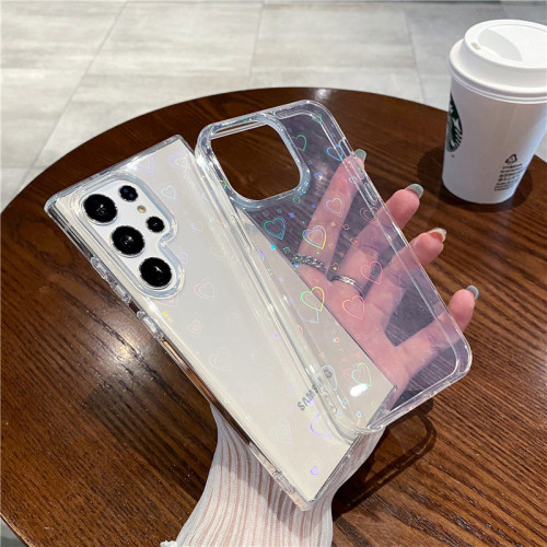 New design Clear cute gradient laser shockproof cover love heart IMD phone case for Samsung A15 A55 A14 A24 A34 A52 A53 A54 S24 S23 S22 Plus Ultra