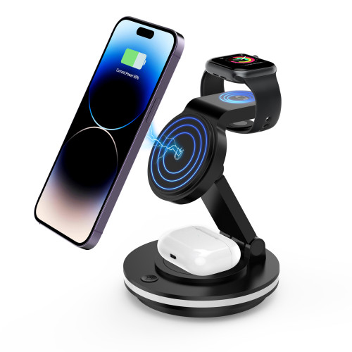 3 in 1 Wireless Charger Stand For iPhone 12 13 14 15 Magsafe Charger Fast Charging Station for Apple Watch 9 8 7 6 5 Airpods Pro