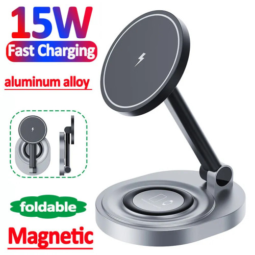 2 In 1 Magnetic Wireless Charger Stand Fast Charging Station Dock For iPhone 14 13 12 Pro Max Apple Watch Airpods Macsafe 15W