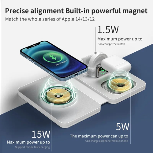 15W Fast Wireless Charger Foldable Magnetic Charger  For iPhone 14 13 12 Pro Charging Dock Station For Apple Watch iWatch AirPod