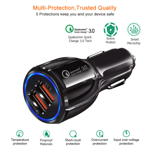 2PC Quick Charge 3.0 Car Charger Cigarette Lighter Socket Adapter QC 3.0 Dual USB Port Fast Charge Car Accessories For Phone DVR