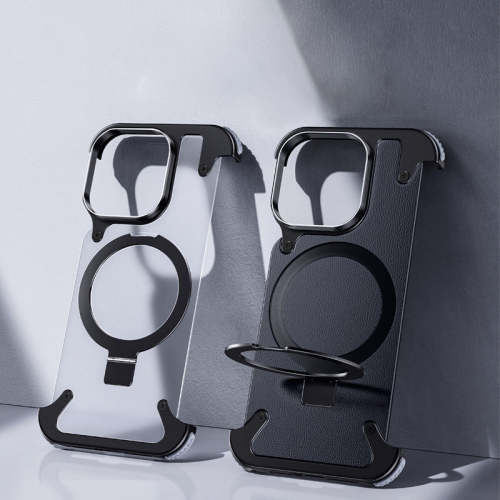 Magnetic Metal Frame Anti Fall Airbag Protective Phone Case foriPhone 15 Pro Max 14 13 Frameless Bracket Phone Cover
