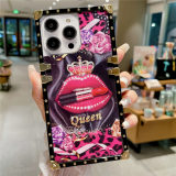 Fashion Pink Lip Queen Case For Samsung Galaxy S24Ultra S23Plus S22 S21 S20 Note 20 S23FE A13 A14 A54 Square Ring Holder Cover