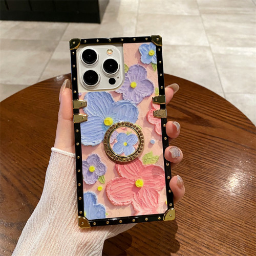 Electroplating Flower Ring Holder Phone Case for IPhone 13 12 Mini 15 14 11 Pro Max XS 7 8 Plus Hard Shell Fall Prevention Cover