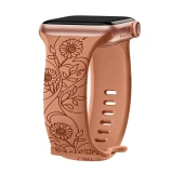 Floral Engraved Strap For Apple Watch Band 40mm 44mm 41mm 49mm 45mm 38mm 42mm silicone bracelet iwatch series 9 7 se 6 8 ultra 2