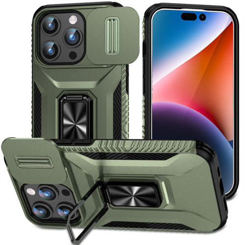 Army Push Window Shockproof Phone Case For iPhone 15 13 12 11 14 Pro Max Magnetic Ring Holder Military Bumper Rugged Back Cover