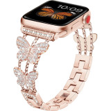 Metal Strap For Apple Watch Band Ultra 4mm 45mm 40mm 41mm 49mm Bling Butterfly Bracelet Chain for iWatch Series 9 8 7 6 5 SE 4 3
