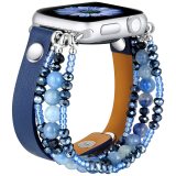 Leather Strap For Apple Watch Ultra 2 Band 49mm 40mm 38mm 41mm Women Elastic Beaded Bracelet Iwatch Series 9 8 7 6 SE 5 4 3 45mm