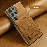 Luxury Wireless Charging Leather Phone Case For Magsafe Samsung S22 S23 Plus S24 Ultra Magnetic Back Cover Holder Stand