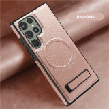 Luxury Wireless Charging Leather Phone Case For Magsafe Samsung S22 S23 Plus S24 Ultra Magnetic Back Cover Holder Stand
