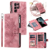 Lanyard Flip Leather Case for Samsung Galaxy S24 Ultra S23 FE S22 S21 S20 Plus S10 S9 Note 20 10 Zipper Wallet Multi Card Cover