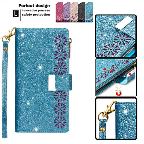 For Samsung Galaxy S24 Ultra Plus A14 A34 A54 5G A13 A33 A53 A52S 5G Wallet Case Leather Glitter Magnetic Flip Kickstand Cover