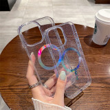 Luxury Glitter Transparent Magsafe Case for iPhone 15 14 Pro Max 13 12 11 Unique Aurora Lights Bling Stars Magnetic Hoop Cover