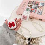 Sweet Cream Bow Headphones Box For AirPods 1 2 Pro 3 Case Clear Soft TPU Earphone Case Cover With Cute Pearl Bracelet Keychain