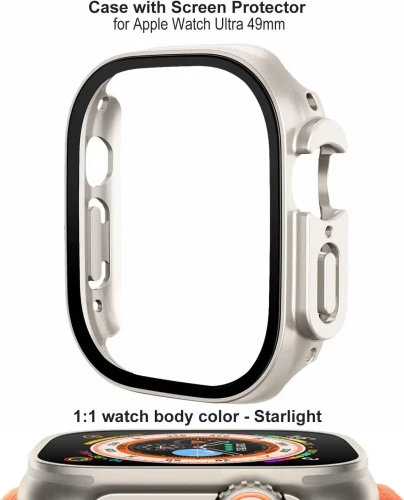 Case For Apple Watch Ultra 2 49mm iwatch Accessories Tempered Glass Screen Protector Full Scratch-Resistant PC Protective Cove