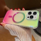 Aurora Glitter for Magsafe Case for iPhone 15 14 13 Pro Max Plus 12 11 Gradient Transparent Acrylic Cover Laser Colorful Cases