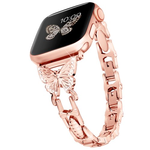 Compatible with Apple Watch Band Shiny Diamond on Butterfly Jewelry Metal Strap for iWatch bands Series 8 7 6 5 4 3 2 1 SE