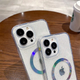 Luxury Glitter Transparent Magsafe Case for iPhone 15 14 Pro Max 13 12 11 Unique Aurora Lights Bling Stars Magnetic Hoop Cover