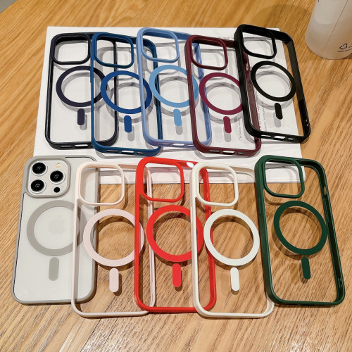 Candy Color Bumper Transparent For Magsafe Magnetic Case For iPhone 14 11 12 13 15 Pro Max Mini X XS XR 8 7 Plus SE Clear Cover