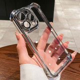 Luxury Transparent Shockproof Phone Case For iPhone 15 14 13 12 11 Pro Max Plus With Lens Protector Electroplate Bumper Cover