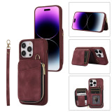 Lanyard Leather Holder Phone Case for iPhone 15 14 13 12 11 Pro XR XS Max SE 2022 8 7 6 6S Plus Wrist Rope Zip Wallet Card Cover
