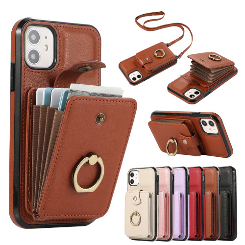 Crossbody Ring Holder Cards Solt Leather Wallet Case For iPhone 15 Pro Max 14 Plus 13 12 11XS XR 7 8 SE 2022 Long Lanyard Cover