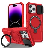 Armor Stand Holder Full Slide Cap Phone Case For IPhone 15 14 13 12 11 Pro Max Plus Magsafe Wireless Charge Magnetic Cover