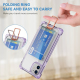 Metal Stand Style Card Holder For IPhone Phone Case 15 14 13 12 11 Xs XR 7 8 Plus Pro Max Fully Transparent Airbag Shock Cover