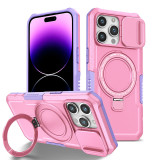 Armor Stand Holder Full Slide Cap Phone Case For IPhone 15 14 13 12 11 Pro Max Plus Magsafe Wireless Charge Magnetic Cover