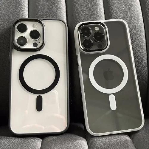 Metal Frame Case For iPhone 15 14 13 12 11 Pro Max Plus Transparent For Magsafe Magnetic Wireless Charge Lens Protector Cover
