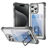 Metal Stand Style Card Holder For IPhone Phone Case 15 14 13 12 11 Xs XR 7 8 Plus Pro Max Fully Transparent Airbag Shock Cover