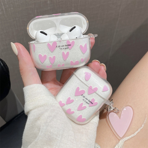 Fashion Glitter Shiny Heart Pendant Wireless Earphones Case For Airpods Pro 2nd Cover AirPods 2 1 3 Charging Box with Keychain