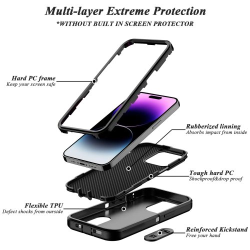 Case For iPhone 15 14 13 12 11 Pro Max XS XR 8 7 Plus Heavy Duty Shockproof Anti-Scratch Rugged Protective with Kickstand Cover