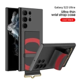 For Samsung Galaxy S24 S23 S22 Ultra Case Plain Leather Wrist Strap Holder Matte Ultra Thin Shockproof Hard Cover Accessories